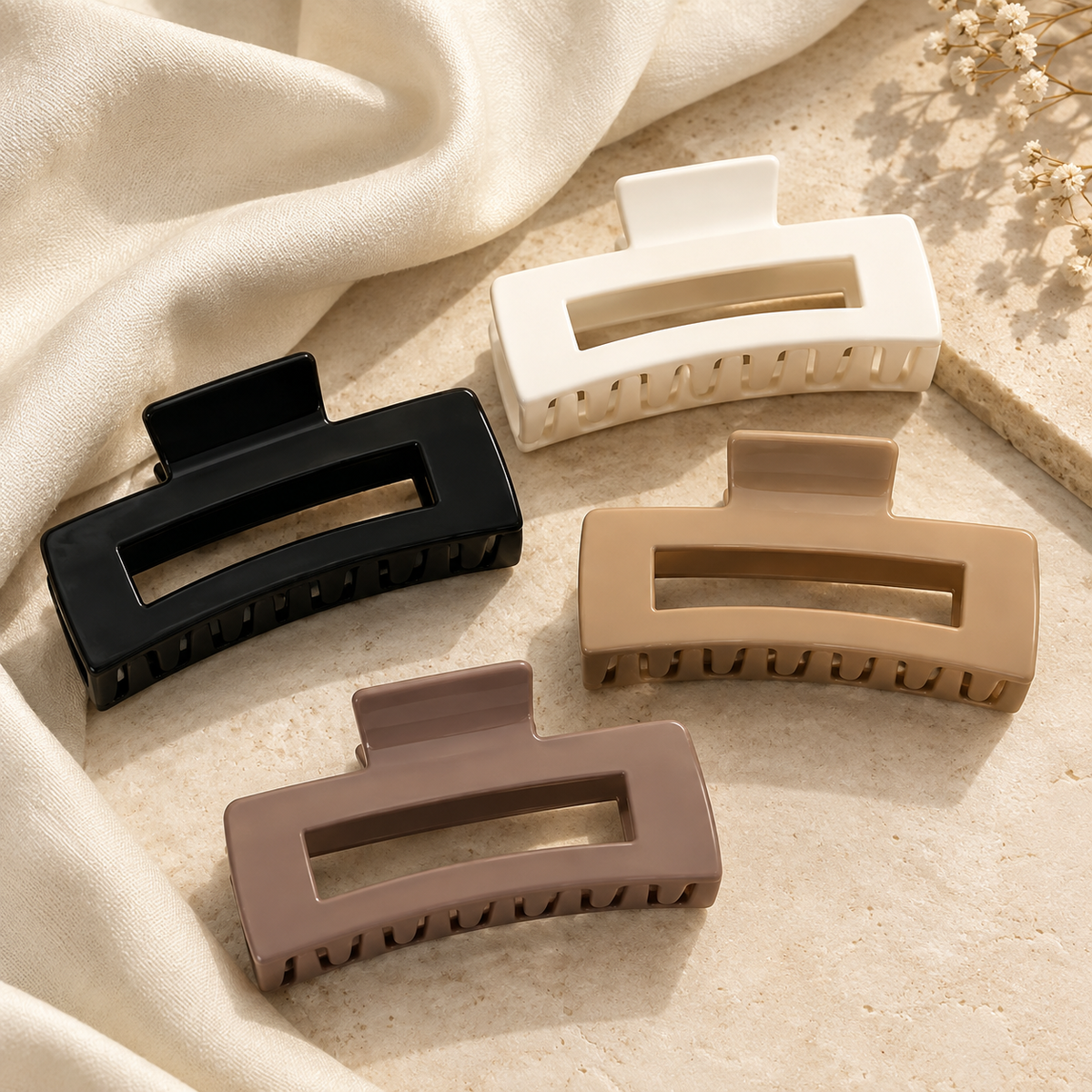 4-Piece Flat Rectangle Hair Claw Clips