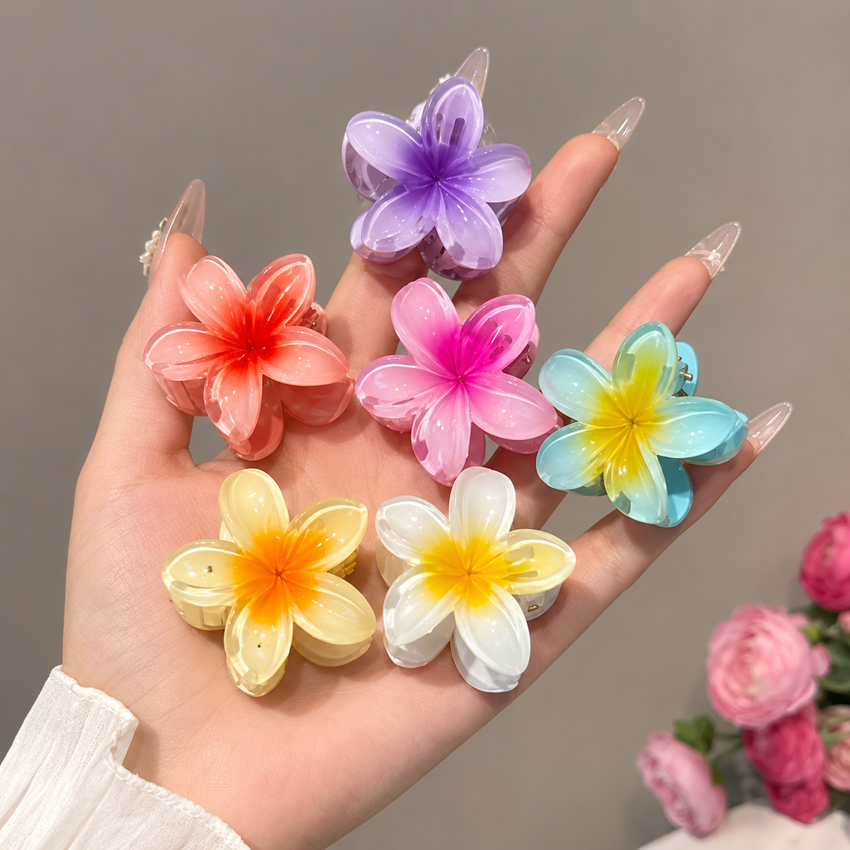 Pack of 6 - Medium Size Flower Hair Claw Clips